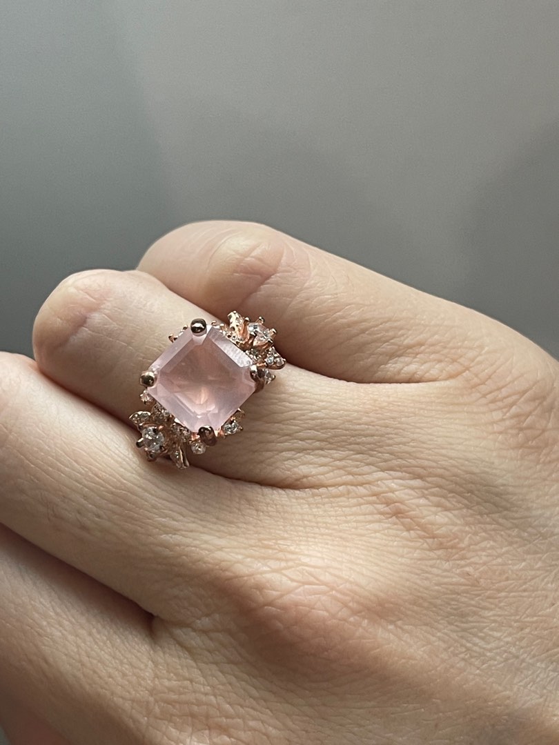 Emerald cut rose quartz ring Women s Fashion Jewelry