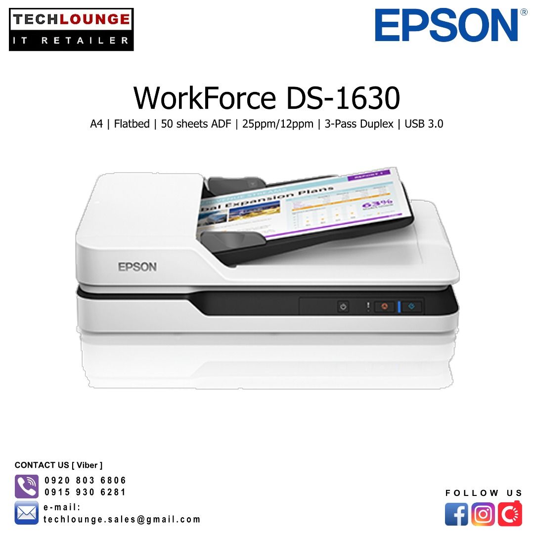 EPSON WORKFORCE DS-1630 SCANNER - A4 | Flatbed | 50 sheets ADF | 25ppm ...