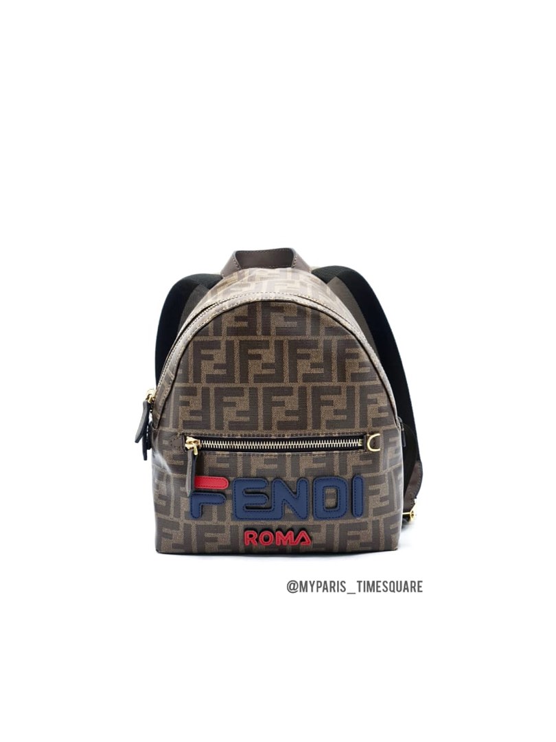 F endi Mania Printed Coated Brown Canvas Backpack Mini Luxury