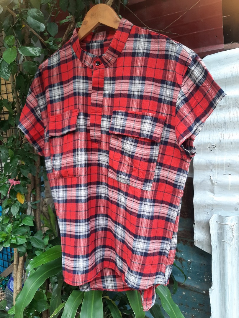 Fear Of God Red Flannel Henley ShortSleeve Plaid Shirt SZ L NEW 6th  COLLECTION