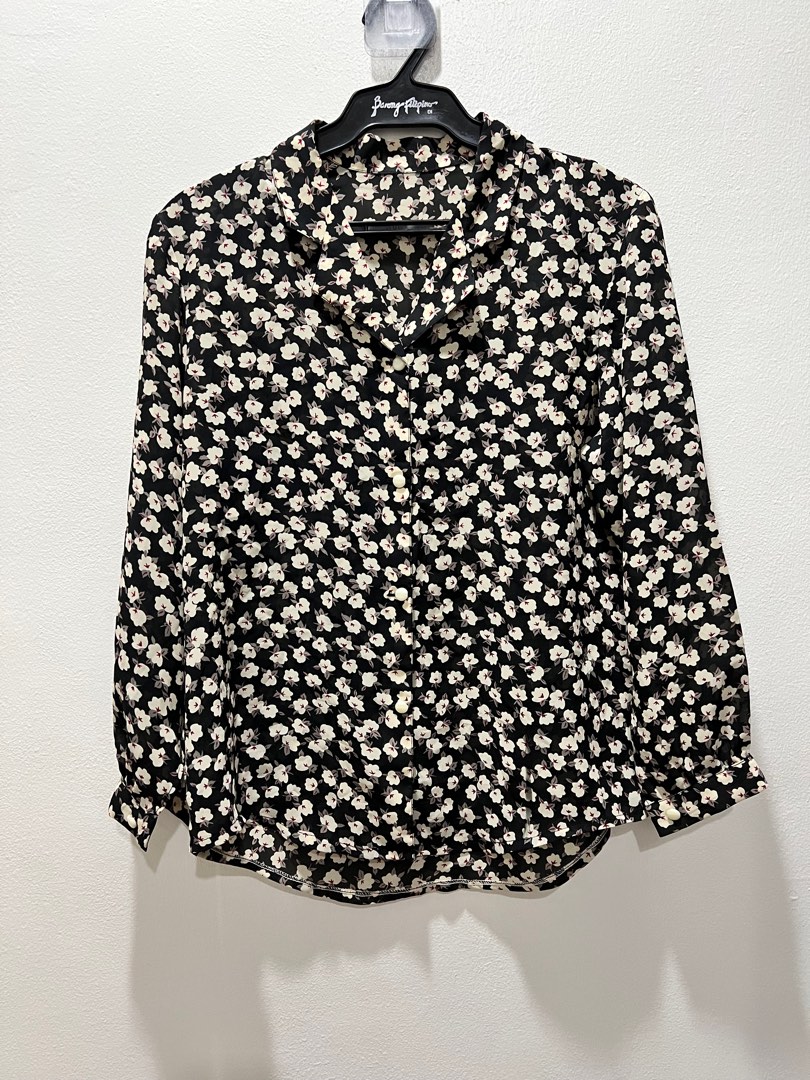 Floral black button down, Women