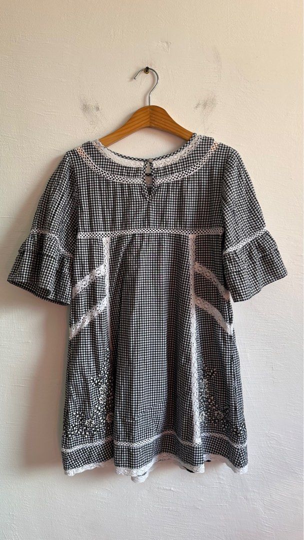FREE PEOPLE Sunny Day Floral Embroidered Gingham Dress Women s