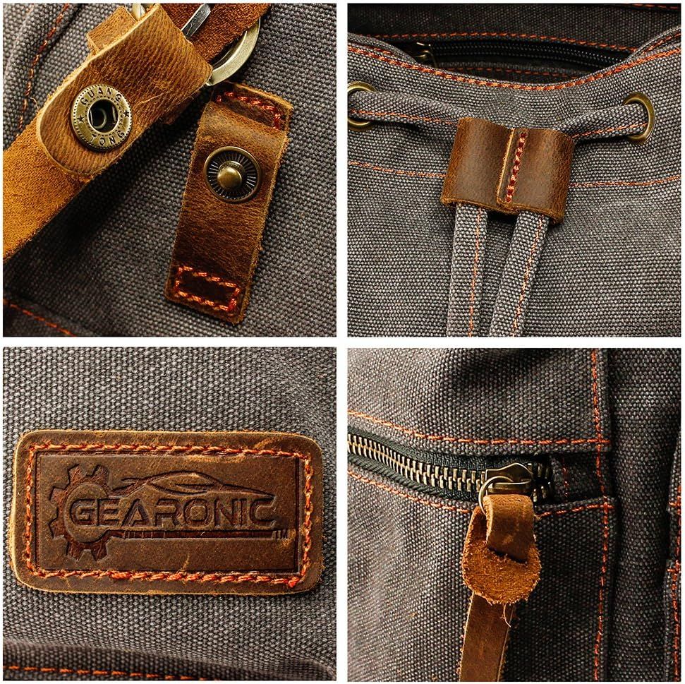 GEARONIC 21L Vintage Canvas Backpack Leather Rucksack Knapsack