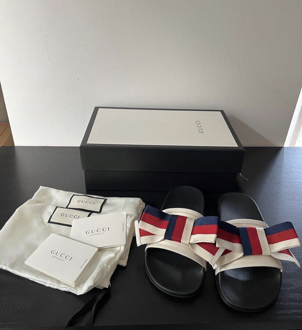 Gucci bow slides white online