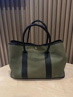 Hermes Olive Green Canvas Garden Party Bag