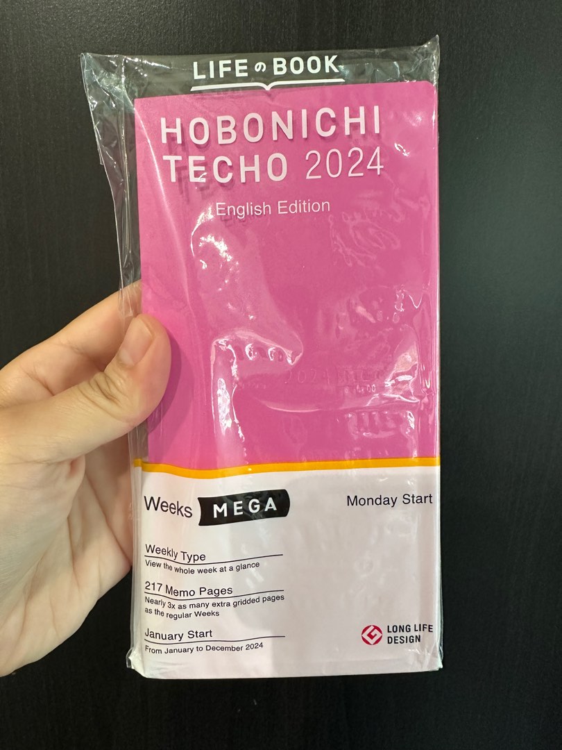 Hobonichi Techo 2024 Weeks Mega, English edition, Raspberry Pink, Aqua