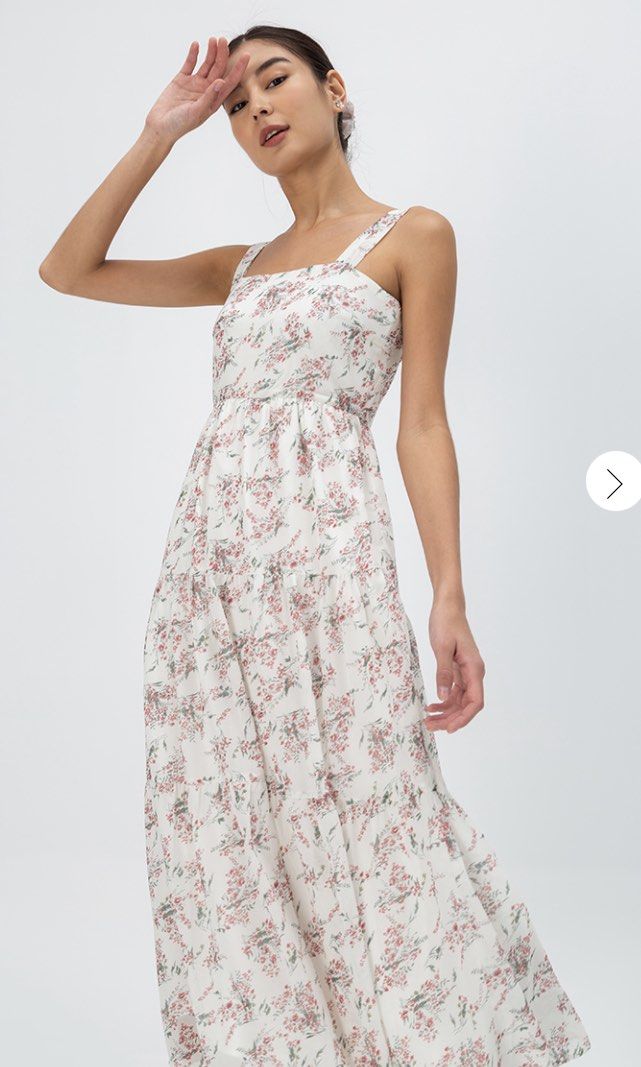 White maxi dress with new arrivals flowers