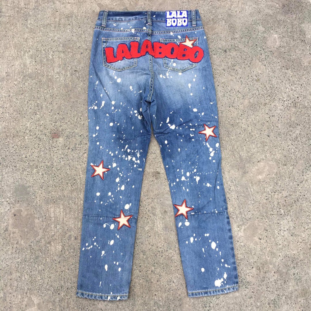Lalabobo denim pants embroidered Star jeans, Men's Fashion, Bottoms ...