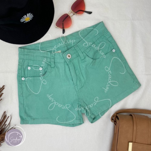 Light green denim shorts, Women's Fashion, Bottoms, Shorts on Carousell