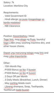 Looking for All Around Kasambahay (STAY IN)