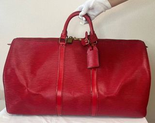 日本二手正品路易威登Louis Vuitton紅色水波紋手提行李袋 LV旅行袋 LV行李袋 LV包 LV水波紋旅行袋55