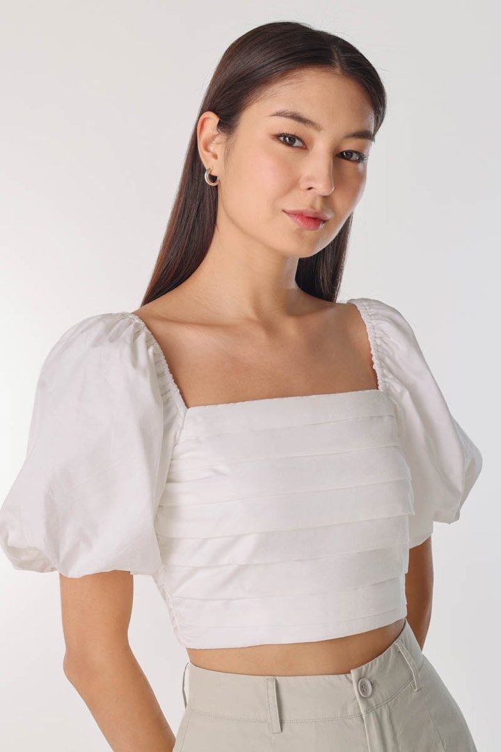 Ruched puff sleeve top sales