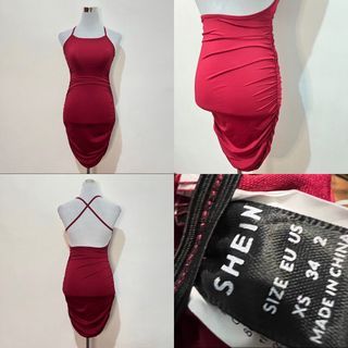 Maroon casual backless mini party dress