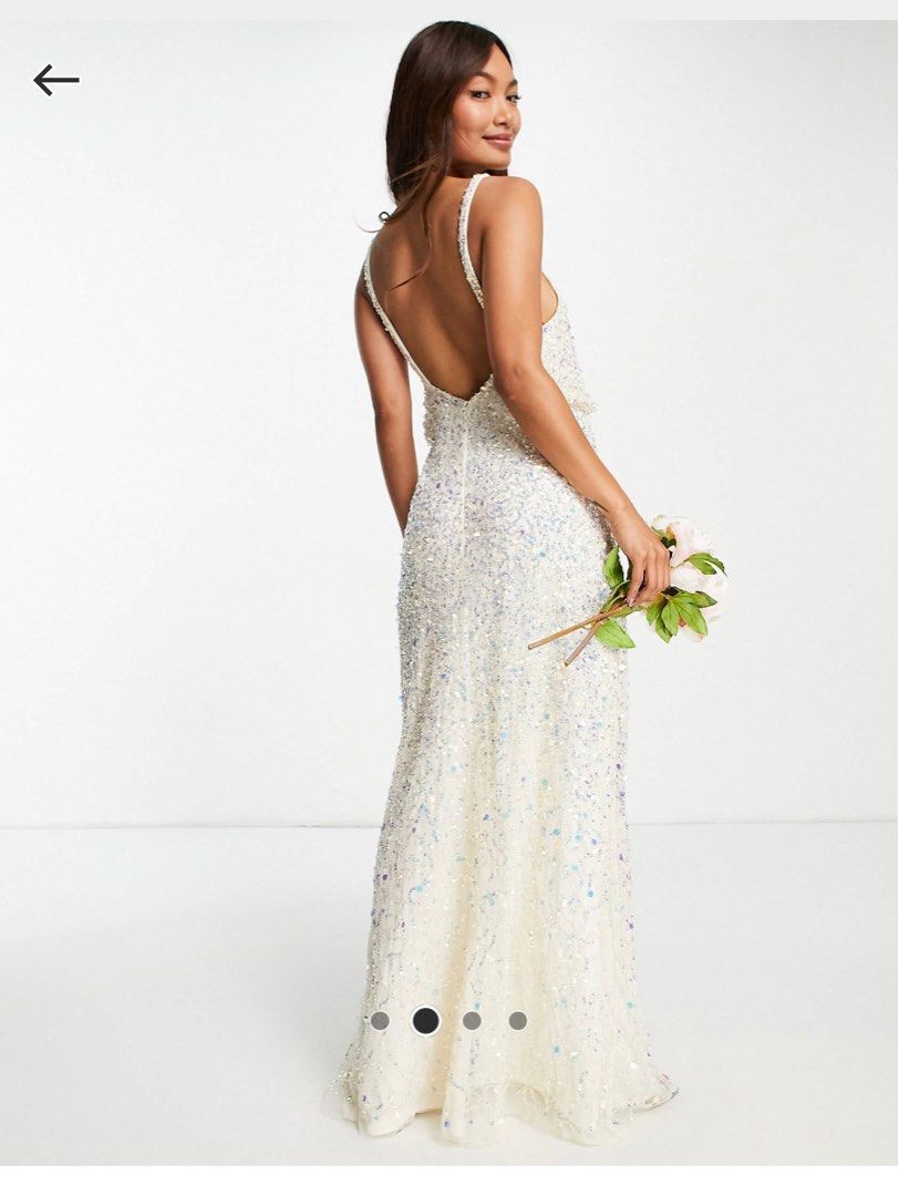 Maya Bridal maxi wedding dress with low back and sequins in ecru