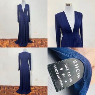 Navy blue long sleeve dress with slits