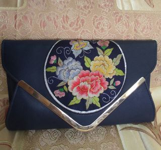 Navy Blue Saffiano Envelope Clutch Bag