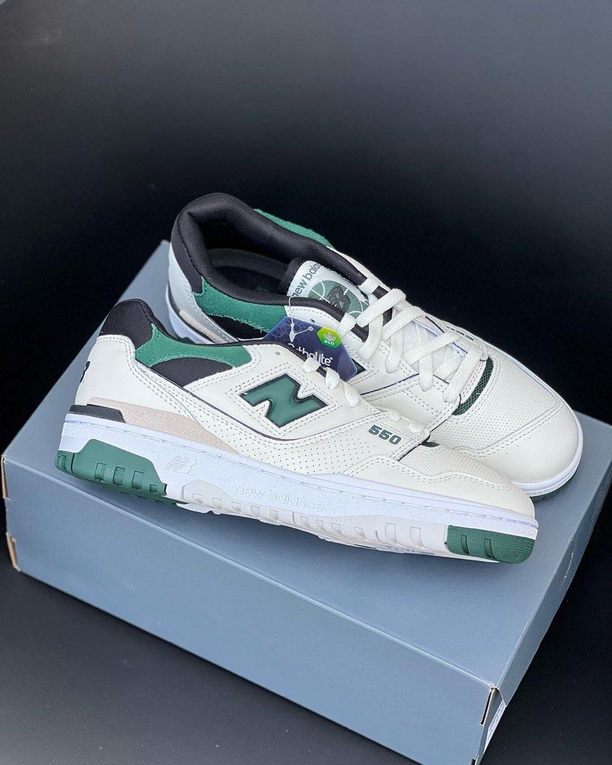 New Balance 550 Sea Salt/Pine Green, Fesyen Pria, Sepatu , Sneakers di