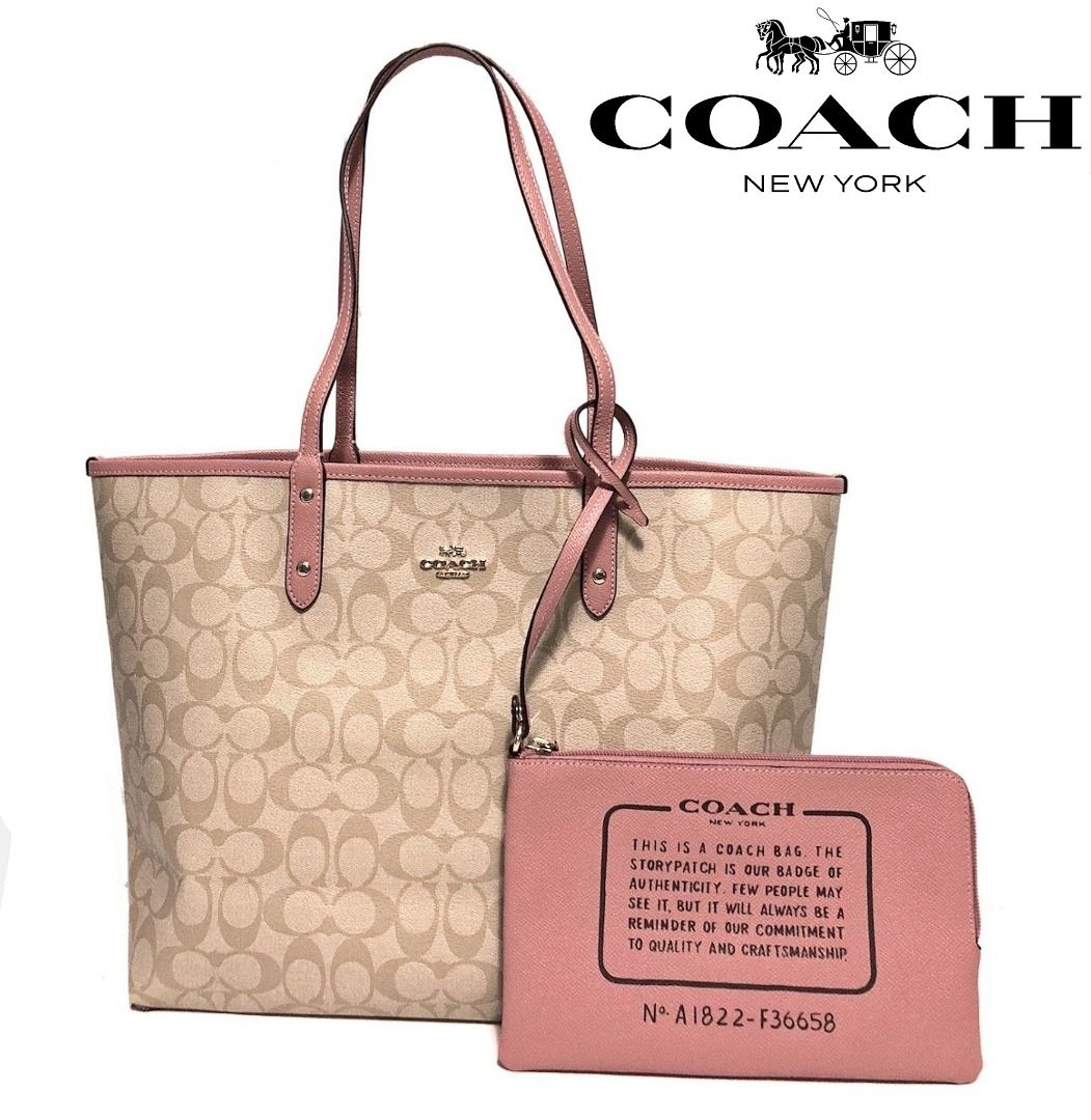 Coach Signature Reversible City Tote Light Khaki Pink