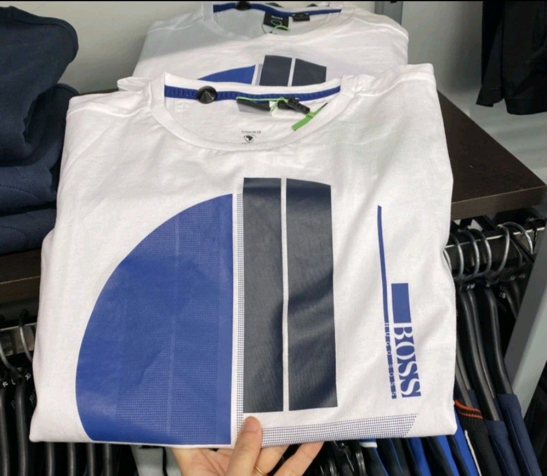 white and blue hugo boss t shirt