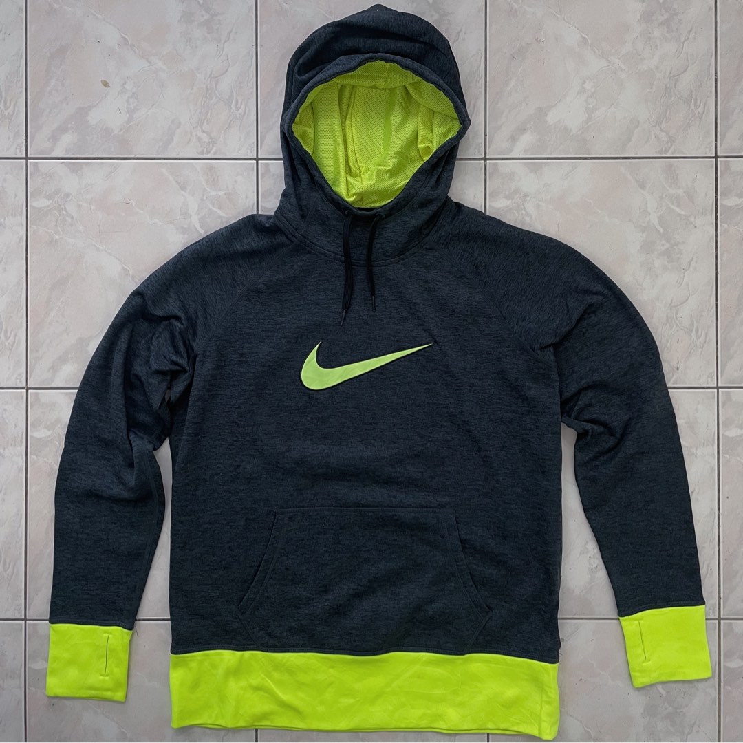 Grey and neon green nike hoodie hot sale