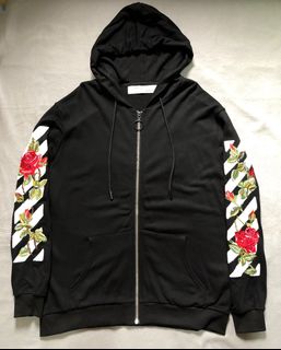 OFF WHITE Rose Embroidered Zip Up Hoodie Grailed Women s