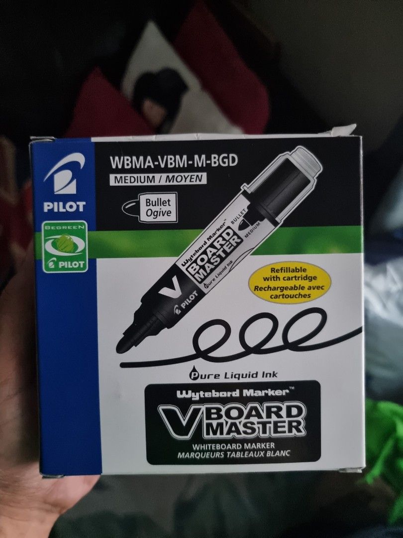 Pilot Whiteboard Marker (Category: Stationery & School Supplies) located in Mandaluyong City. Submitted by franklinfont (Listing ID 1255767677, Image 1). Description: 70Php each. 3 colors (Blue, Red and Black). 1 dozen each color/per box. Can sell per box at 800Php..
