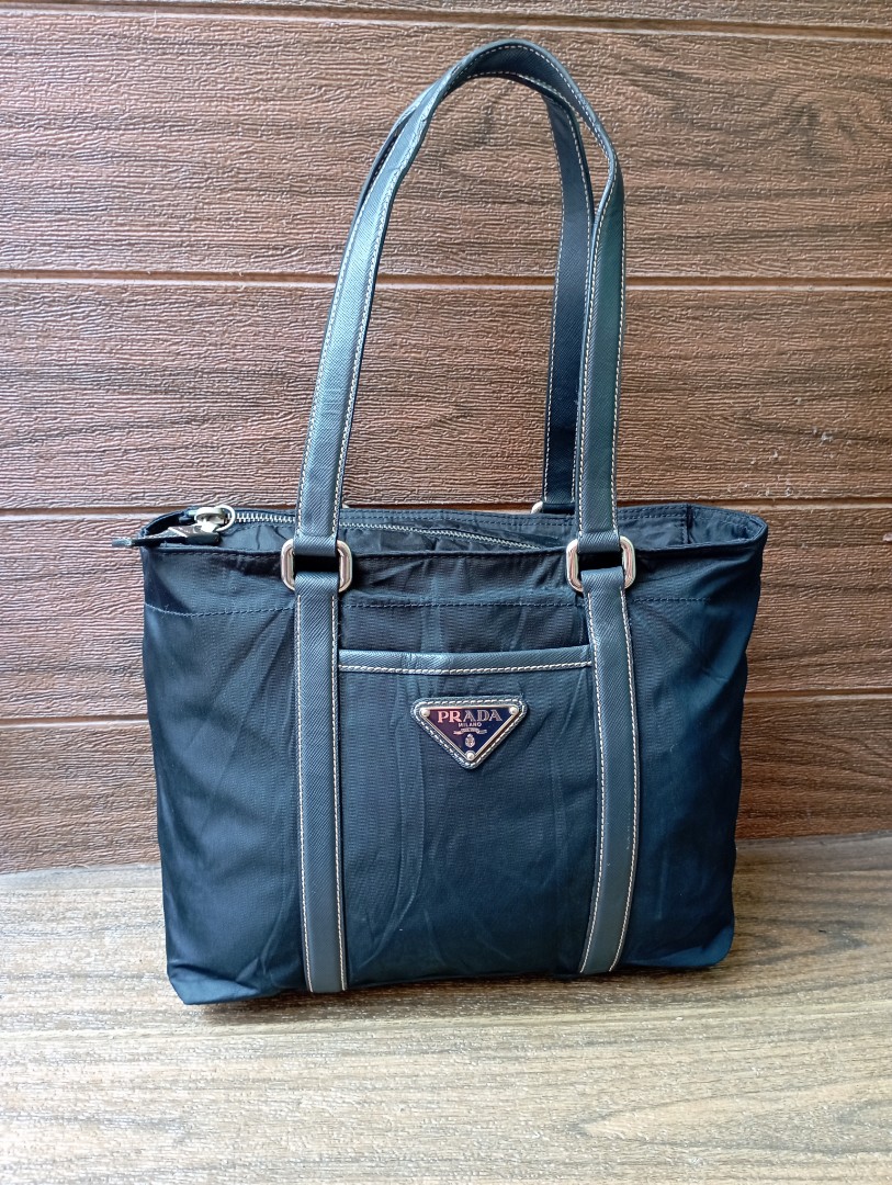 Authentic Prada nylon tote bag black second, Barang Mewah, Tas