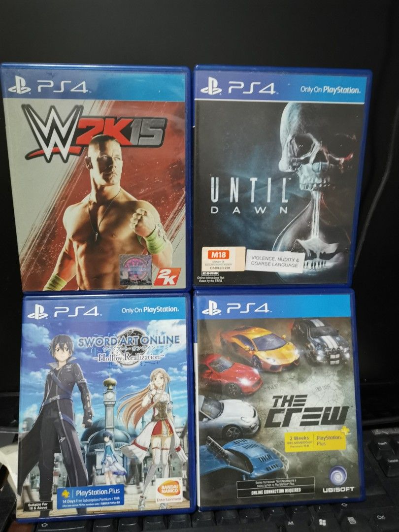 PS4 games Until Dawn,The crew,WWE2k15, sword art online hollow realization,  Video Gaming, Video Games, PlayStation on Carousell