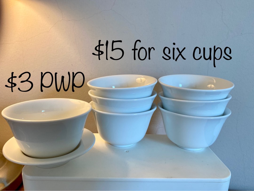 Pure White Fine Porcelain Tea Cups X 6 and one tea cup set with saucer