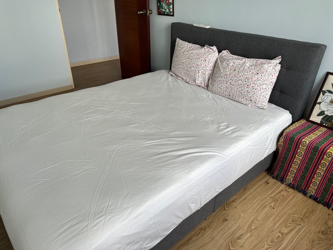 Queen sized bed with orthopaedic mattress, Furniture & Home Living