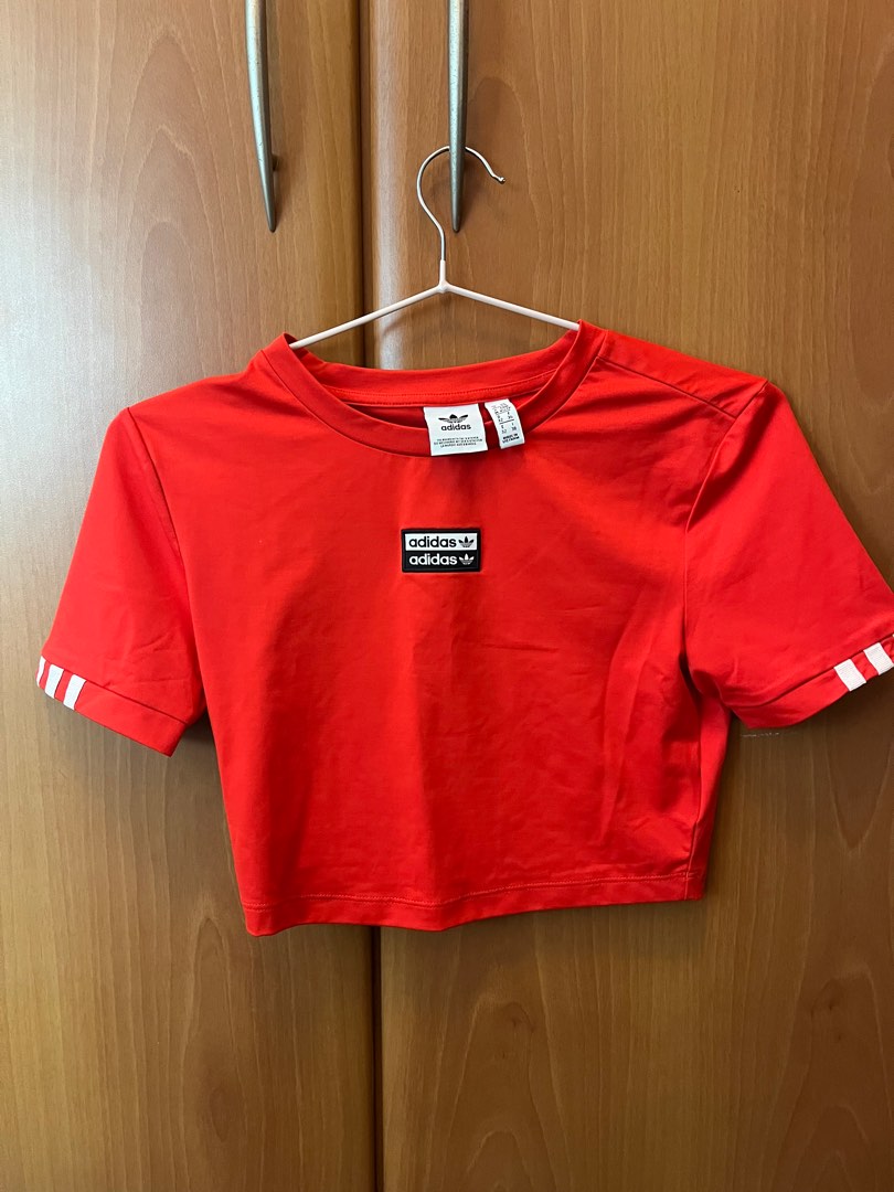 Red adidas crop top online