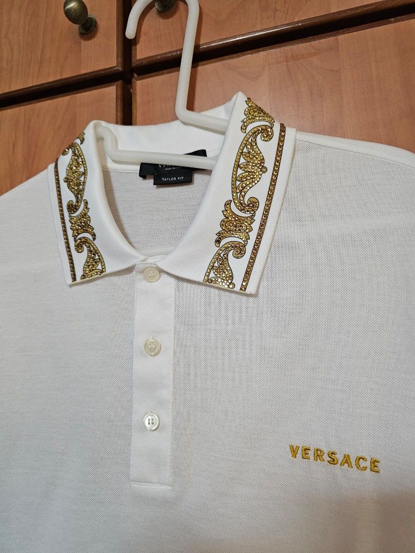Rtp 1080 VERSACE Crystal Baroque Embroidered Polo Tee Men s