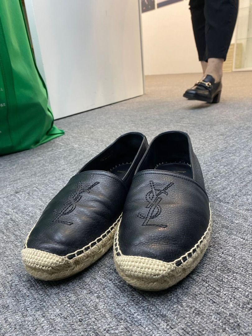 SAINT LAURENT ESPADRILLES BLACK LEATHER SIZE 41 1 2