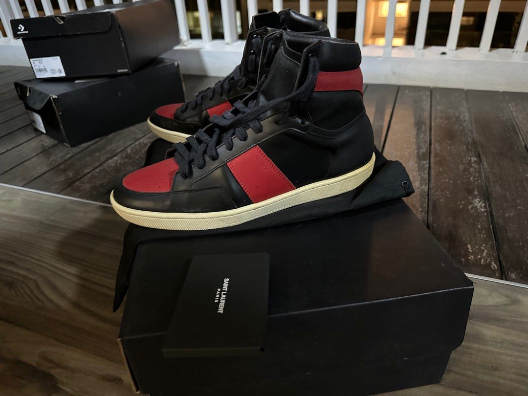 Red and black on sale saint laurent sneakers