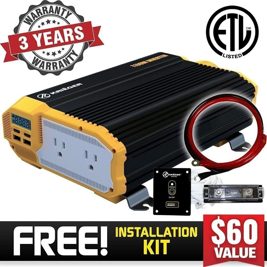 SALE! ???? Krieger 1100 Watt 12V Power Inverter Dual 110V AC Outlets, Installation  Kit Included, Automotive Back Up Power Supply For Blenders, Vacuums, Power  Tools ETL Approved Under UL STD 458,