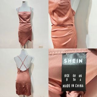 Salmon pink silk mini backless dress