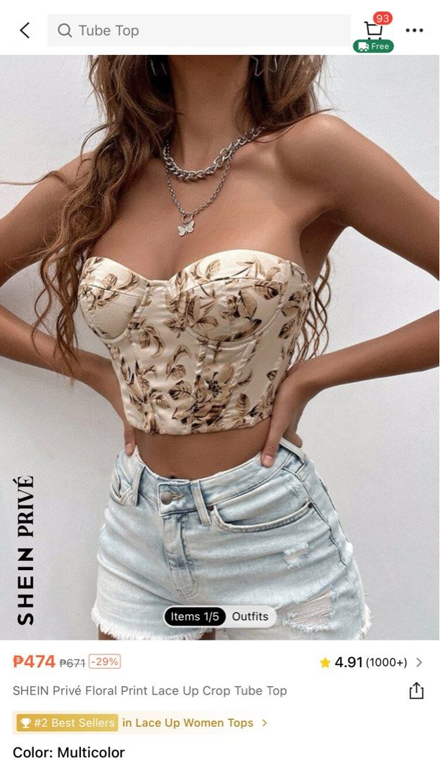 Floral Print Lace Up Crop Tube Top