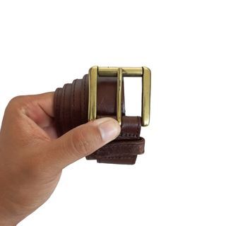 Solid brass hole ring leather belt - 28 to 33