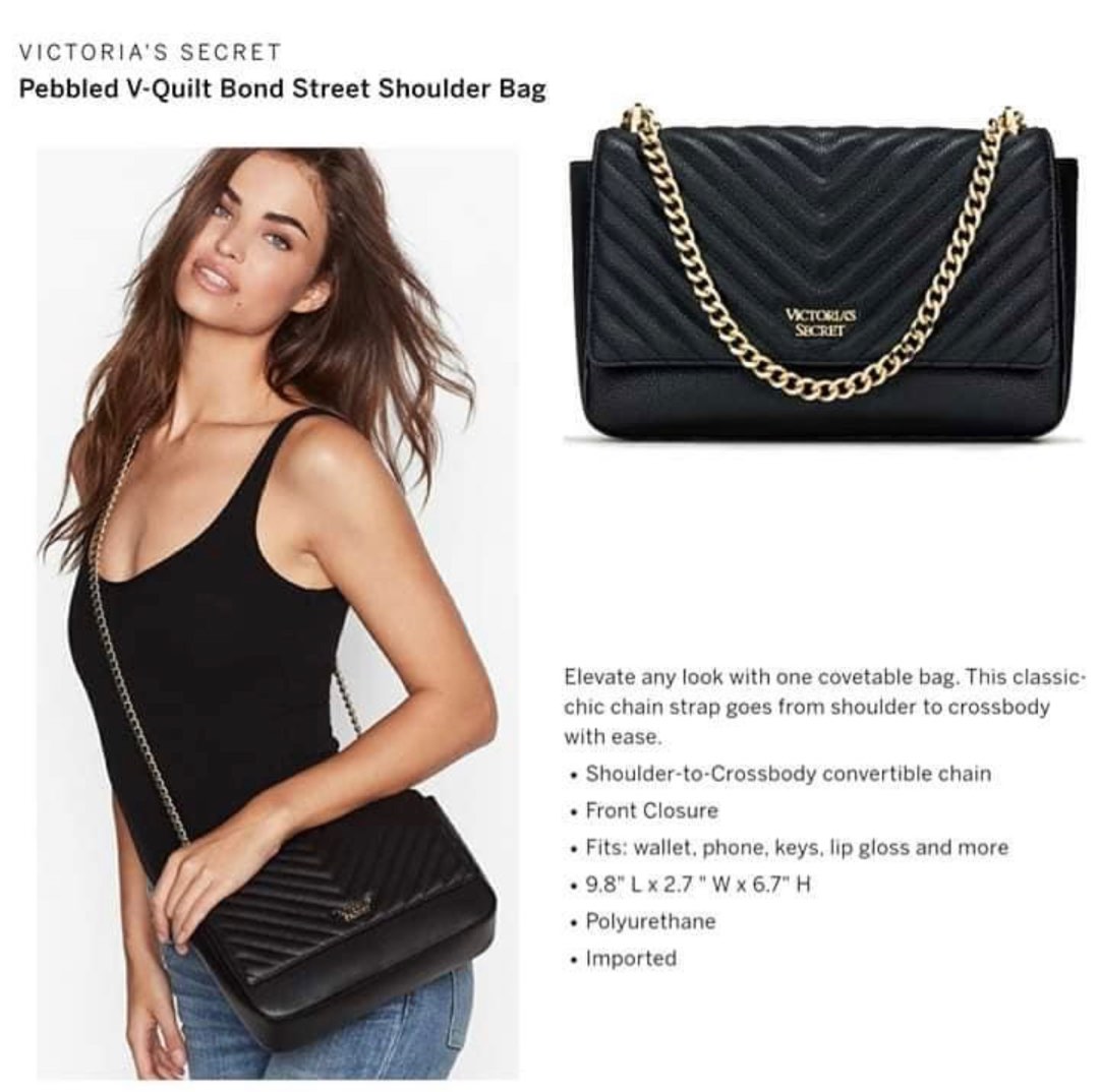 Victoria's Secret Pebbled Black V-Quilt Street shoulder Bag