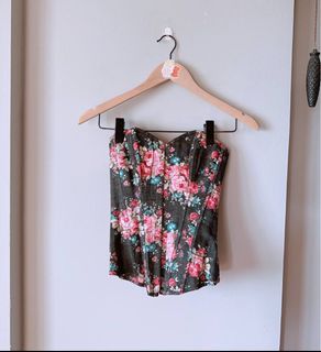 Vintage floral criss cross corset top