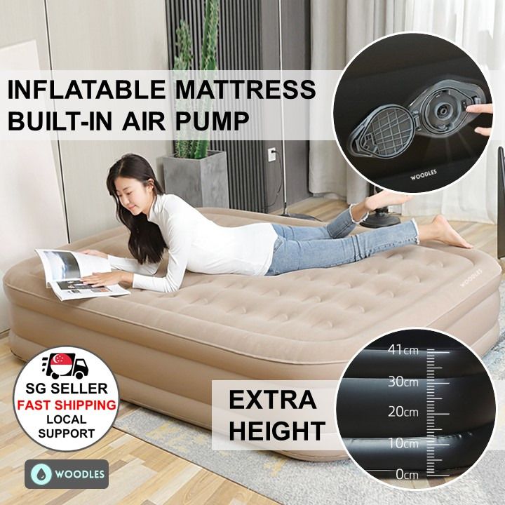 Intex single air bed sales with built in electric pump