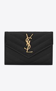 Saint Laurent Cassandre Grain De Poudre Envelope Wallet Small Dark Beige in  Matelasse Leather with Gold-tone - US