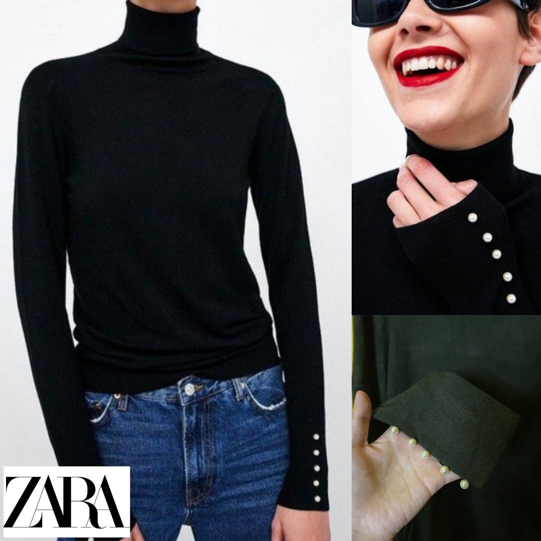 Zara turtleneck sweater with pearl buttons outlet