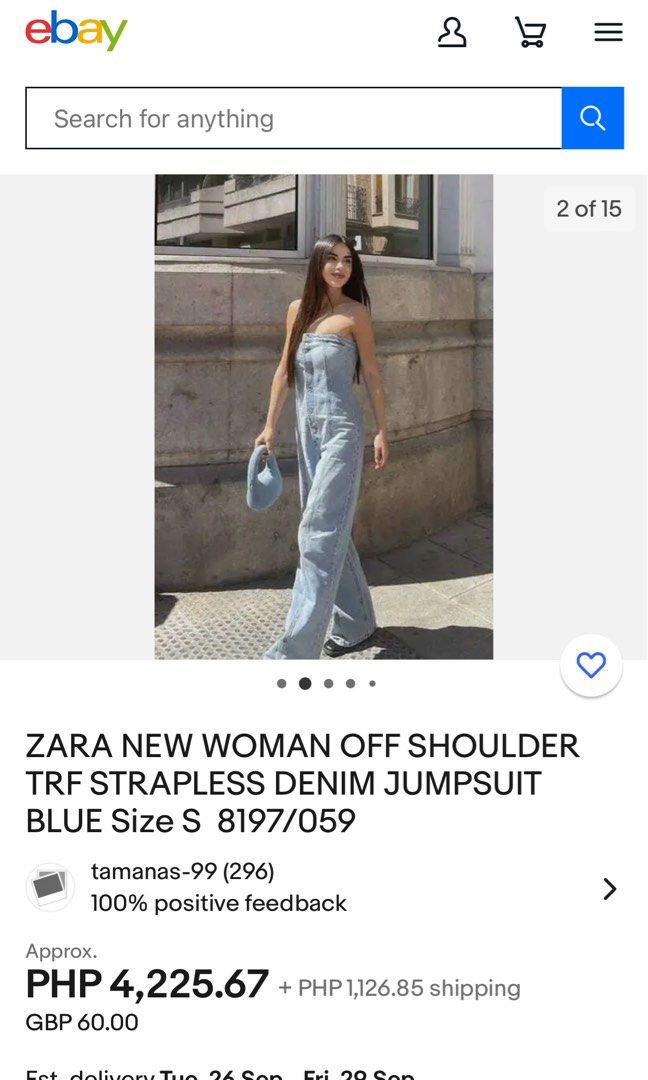 ZARA NEW WOMAN OFF SHOULDER TRF STRAPLESS DENIM JUMPSUIT BLUE Size