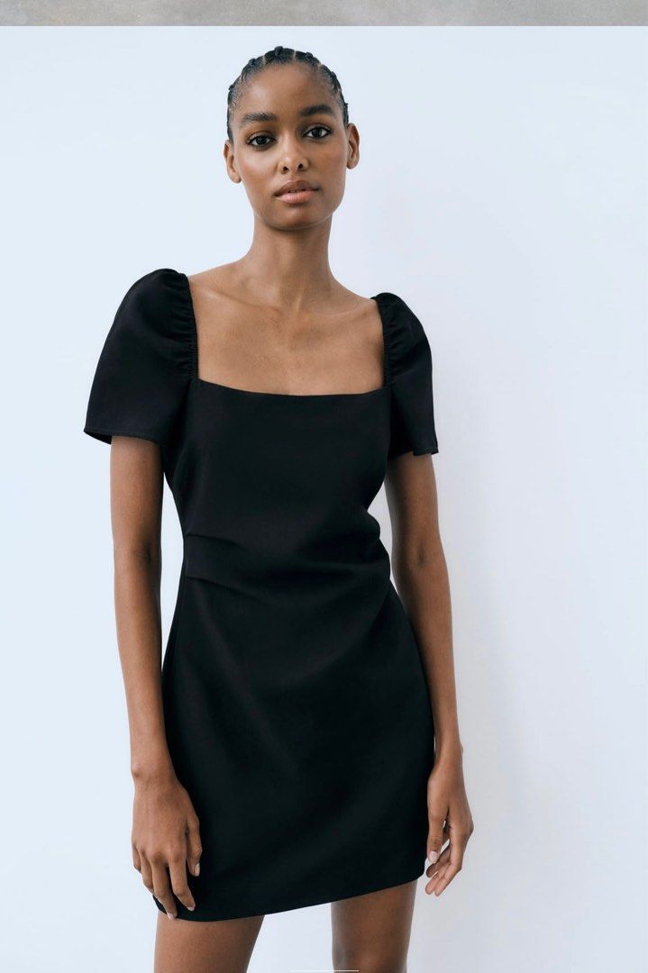 Zara black linen sales dress