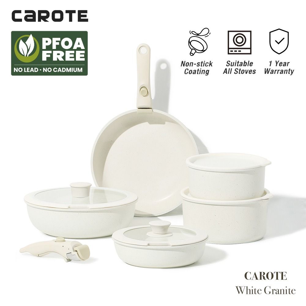 Carote 11 Pcs Pots & Pans White Granite Nonstick Cookware Set Detachable  Handle