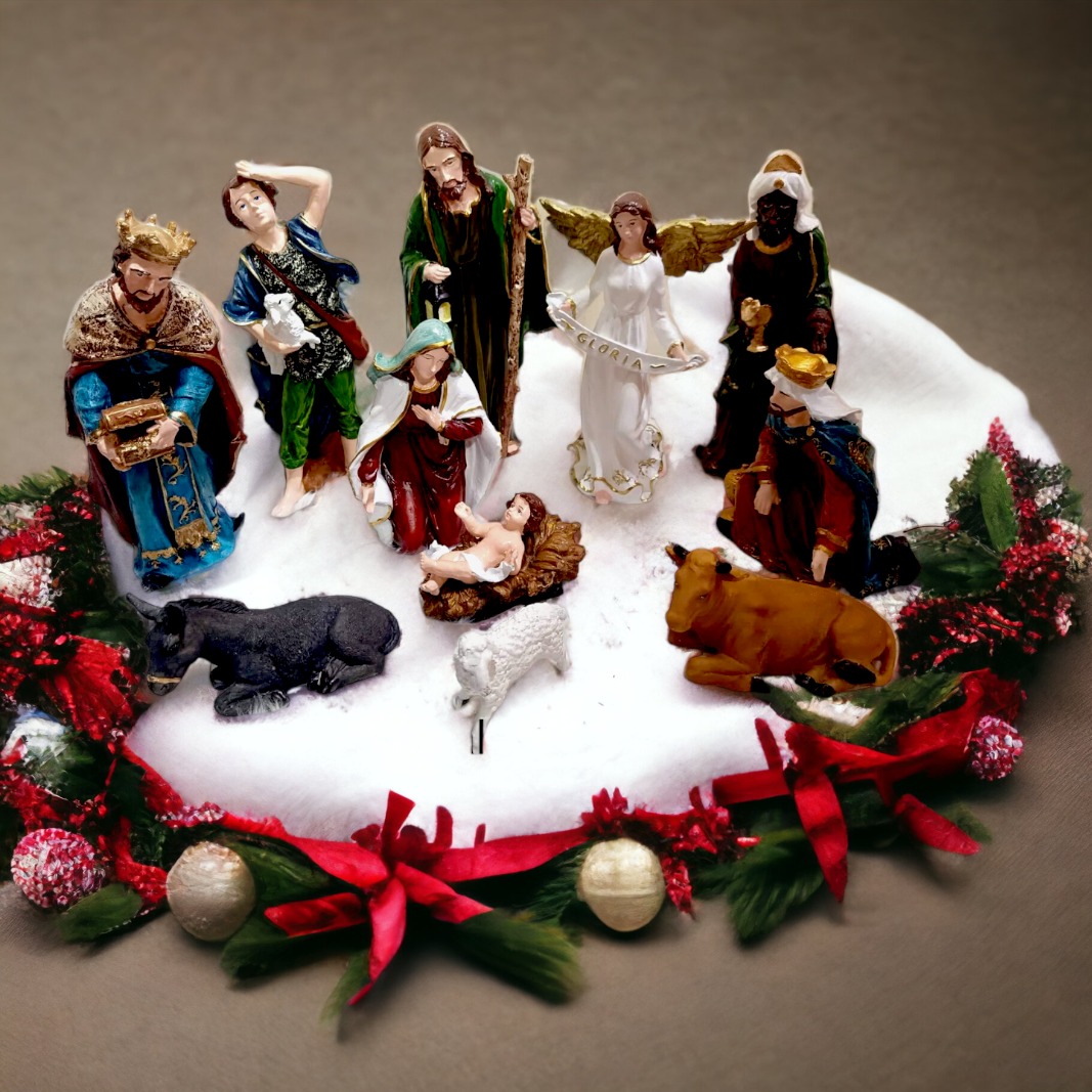 12 Inches Christmas Belen Nativity Set Fiber Resin 11pcs Handmade ...