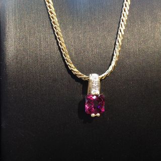 天然碧璽鑽石吊墜14K(585)，pendantonly 全長16mm ，tourmaline 碧璽7 x 7mm