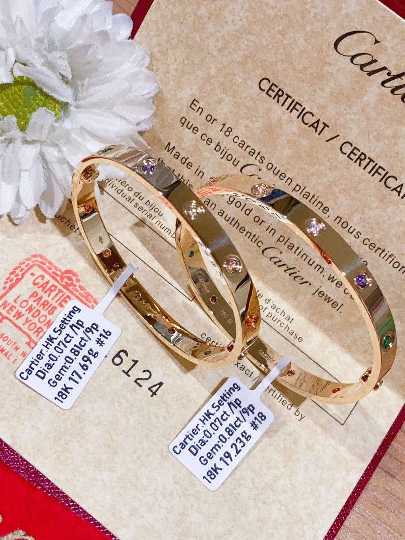 18k yg Crtier dia gems love bangle hk setting Women s Fashion