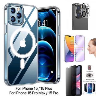 保護配件 For iPhone 15 Pro Max / 15 Pro / 15 / 15 Plus MagSafe 手機殼 手機套 防撞電話套 電話殼 全屏 磨砂 防窺 防藍光 高清 強化玻璃保護貼 獨立式 全屏 鏡頭貼 MagSafe Wireless Charger Magnetic Shockproof Cover Case Matte Privacy Full Coverage Tempered Glass Screen Protector Lens Protector (全新現貨即日發貨）